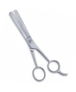 Thinning Scissor. Double Blade Teeth. Plastic Handle. Satin Finish.